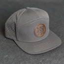 Leather Patch Flat Bill 7 Panel Perforated Performance Hat - Compass Rose Stamp