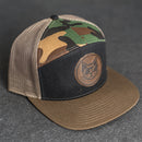 Leather Patch Flat Bill 7 Panel Trucker Hat - Cool Cat Stamp