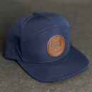 Leather Patch Flat Bill 7 Panel Perforated Performance Hat - Cool Cat Stamp