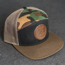 Leather Patch Flat Bill 7 Panel Trucker Hat - Cool Cat Stamp