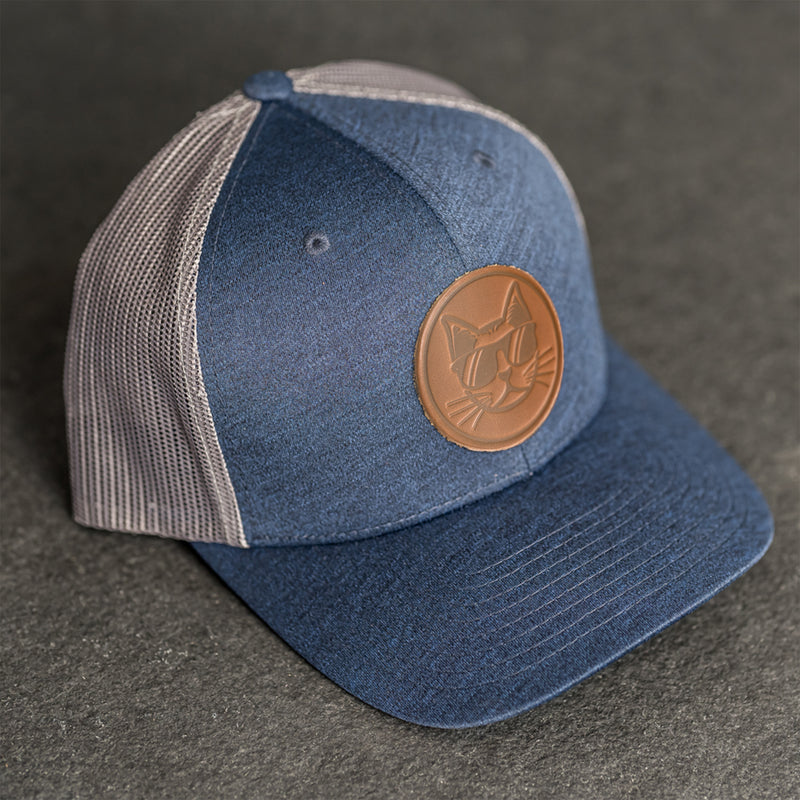 Leather Patch Performance Style Trucker Hat - Cool Cat Stamp