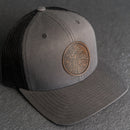 Leather Patch Trucker Style Hat - Circle Patch - Floral Stamp