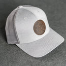 Leather Patch Performance Style Trucker Hat - Circle Patch - Floral Stamp
