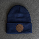 Beanie with Leather Patch Attached - Floral (Circle) Stamp