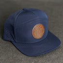 Leather Patch Flat Bill 7 Panel Perforated Performance Hat - Circle Patch - Floral Stamp