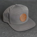 Leather Patch Flat Bill 7 Panel Perforated Performance Hat - Circle Patch - Floral Stamp