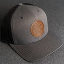 Leather Patch Trucker Style Hat - Circle Patch - Floral Stamp