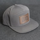 Leather Patch Flat Bill 7 Panel Perforated Performance Hat - Dad Stamp