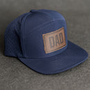 Leather Patch Flat Bill 7 Panel Perforated Performance Hat - Dad Stamp