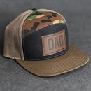 Leather Patch Flat Bill 7 Panel Trucker Hat - Dad Stamp