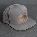 Leather Patch Flat Bill 7 Panel Perforated Performance Hat - Bison Stamp