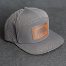 Leather Patch Flat Bill 7 Panel Perforated Performance Hat - Bison Stamp