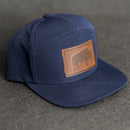 Leather Patch Flat Bill 7 Panel Perforated Performance Hat - Bison Stamp