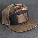 Leather Patch Flat Bill 7 Panel Trucker Hat - Florida Stamp
