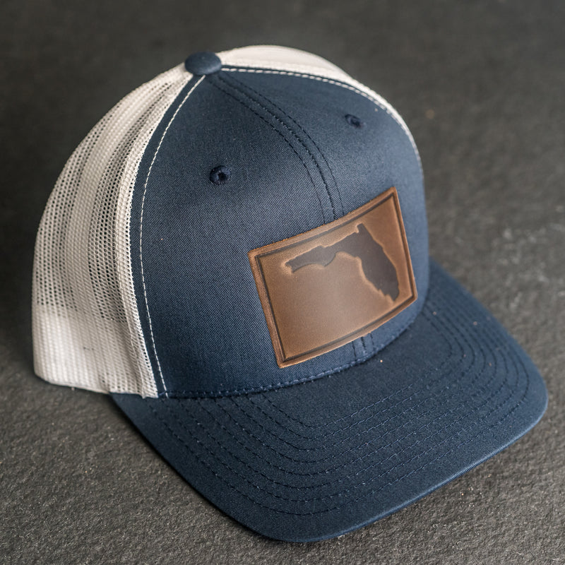 Leather Patch Trucker Style Hat - Florida Stamp