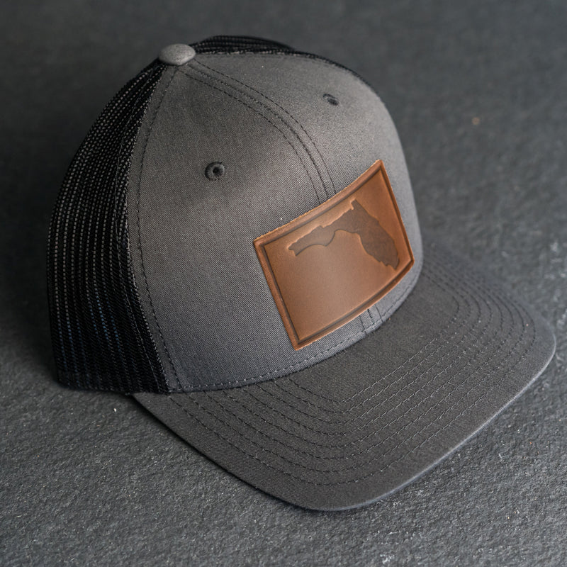 Leather Patch Trucker Style Hat - Florida Stamp