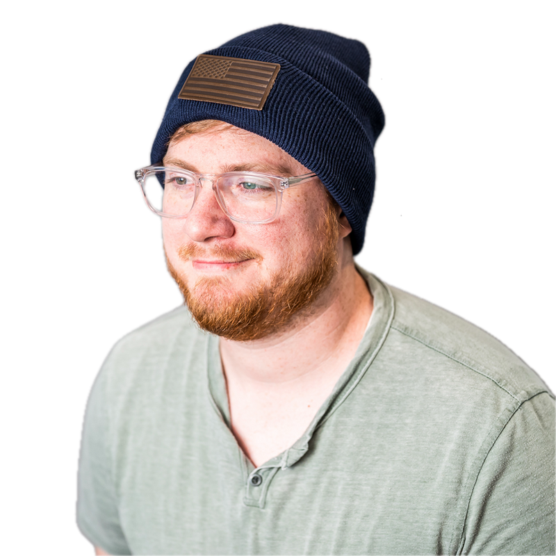 Beanie with Leather Patch Attached - American Flag Stamp