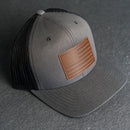 Leather Patch Trucker Style Hat - American Flag Stamp