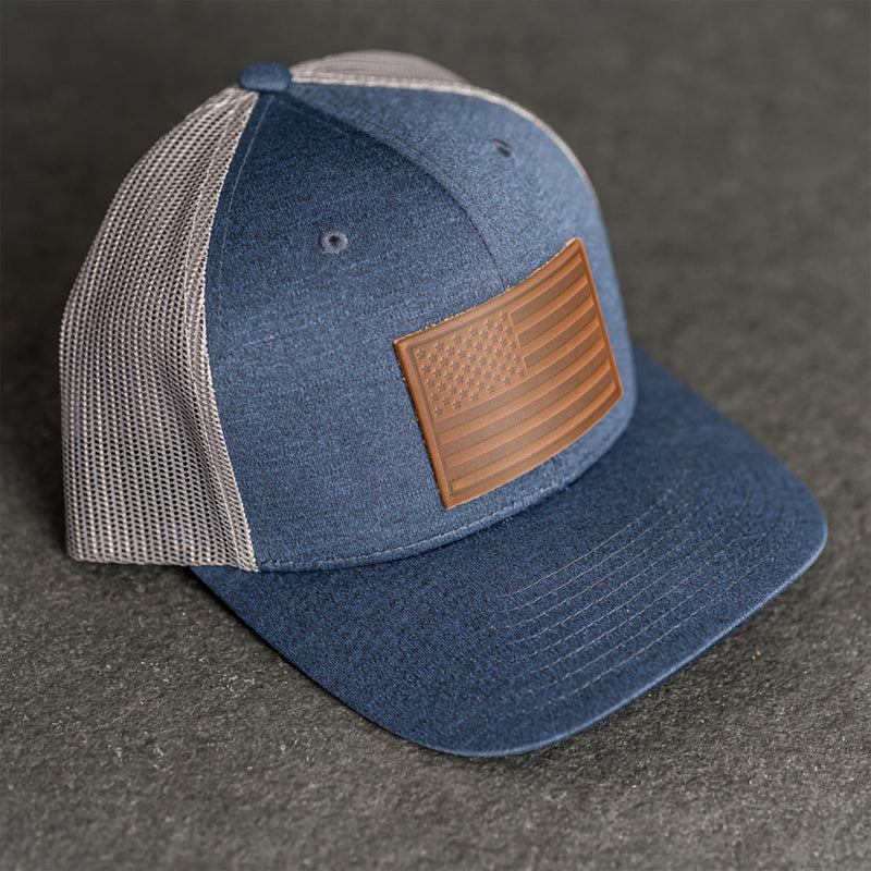 Leather Patch Performance Style Trucker Hat - American Flag Stamp