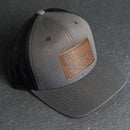 Leather Patch Trucker Style Hat - Floral Stamp