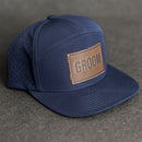 Leather Patch Flat Bill 7 Panel Perforated Performance Hat - Bride or Groom (block) Stamp