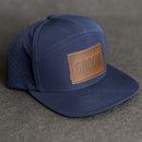 Leather Patch Flat Bill 7 Panel Perforated Performance Hat - Bride or Groom (block) Stamp