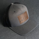 Leather Patch Trucker Style Hat - Mountain Range Stamp