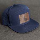 Leather Patch Flat Bill 7 Panel Perforated Performance Hat - Idaho Stamp