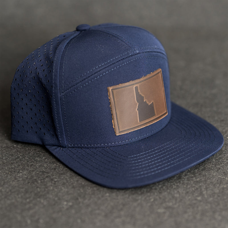 Leather Patch Flat Bill 7 Panel Perforated Performance Hat - Idaho Stamp