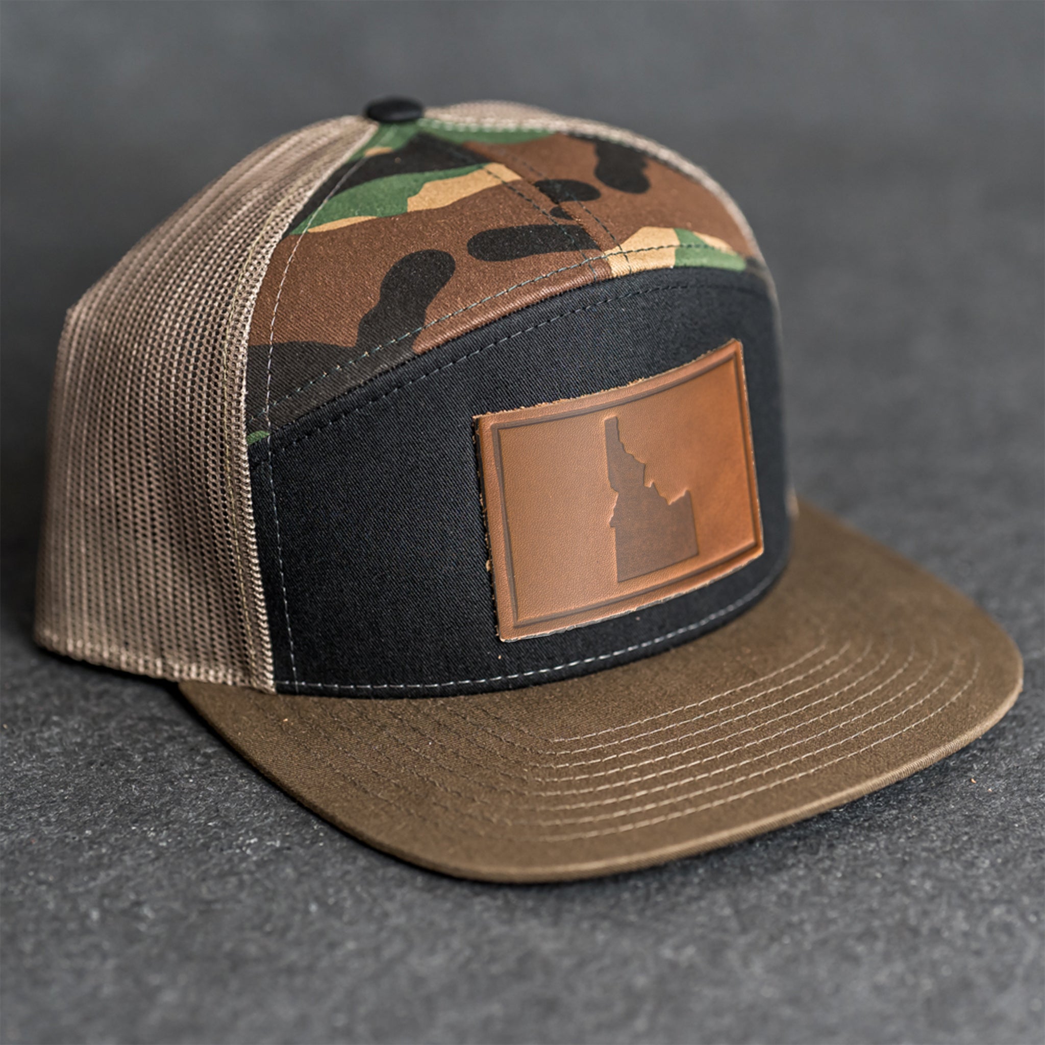 Custom Leather Patch Flat Bill Hat: Laser Engraved 7 Panel Cap