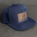 Leather Patch Flat Bill 7 Panel Perforated Performance Hat - California Flag Stamp