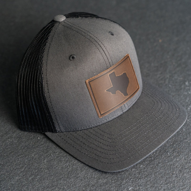 Leather Patch Trucker Style Hat - Texas Stamp