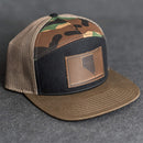 Leather Patch Flat Bill 7 Panel Trucker Hat - Nevada Stamp
