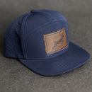 Leather Patch Flat Bill 7 Panel Perforated Performance Hat - Deer Stamp