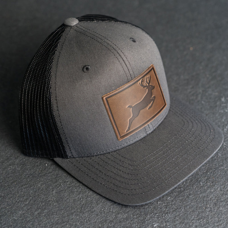 Leather Patch Trucker Style Hat - Deer Stamp