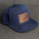 Leather Patch Flat Bill 7 Panel Perforated Performance Hat - Deer Stamp