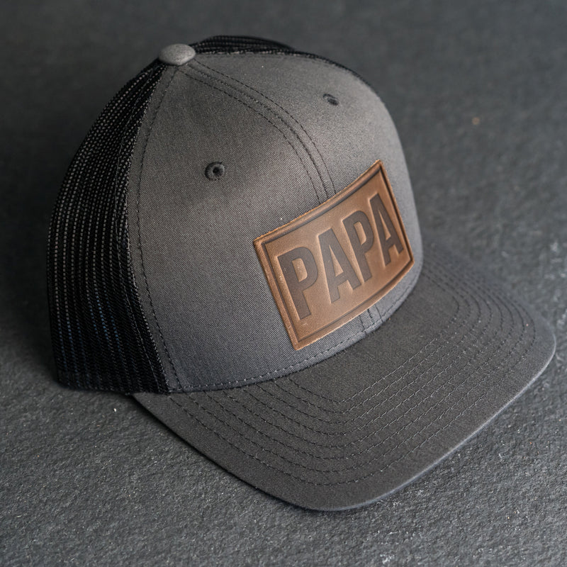 Leather Patch Trucker Style Hat - Papa Stamp