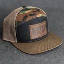 Leather Patch Flat Bill 7 Panel Trucker Hat - Mom Stamp - Block