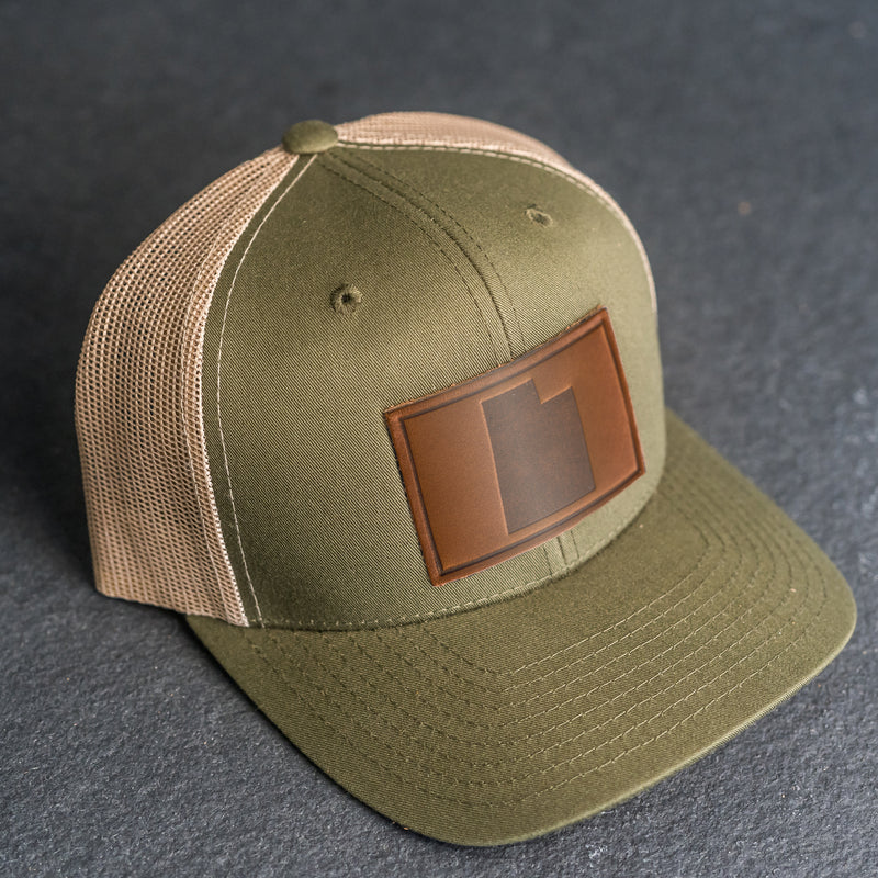 Leather Patch Trucker Style Hat - Utah Stamp