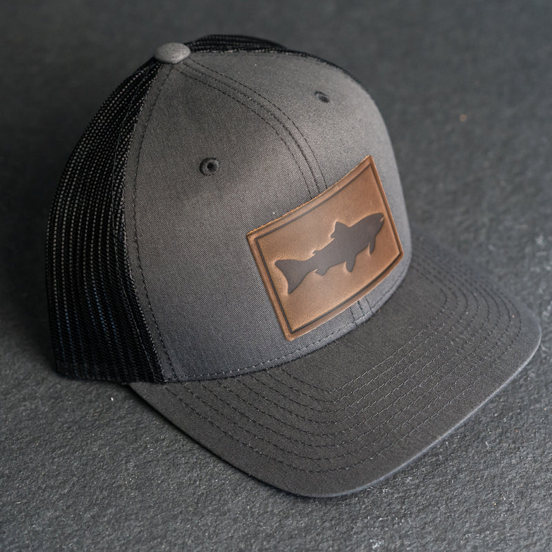 Leather Patch Trucker Style Hat - Fish Stamp
