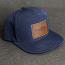 Leather Patch Flat Bill 7 Panel Perforated Performance Hat - Fish Stamp