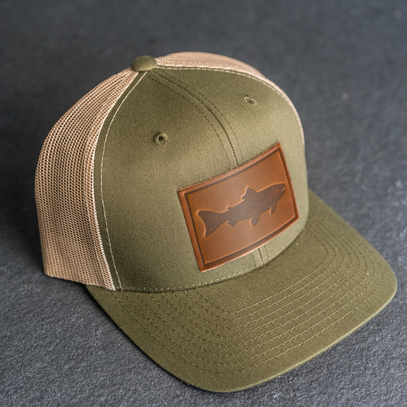 Leather Patch Trucker Style Hat - Fish Stamp