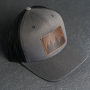 Leather Patch Trucker Style Hat - Pine Tree Ridgeline Stamp