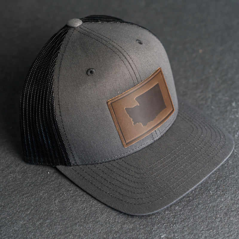 Leather Patch Trucker Style Hat - Washington Stamp