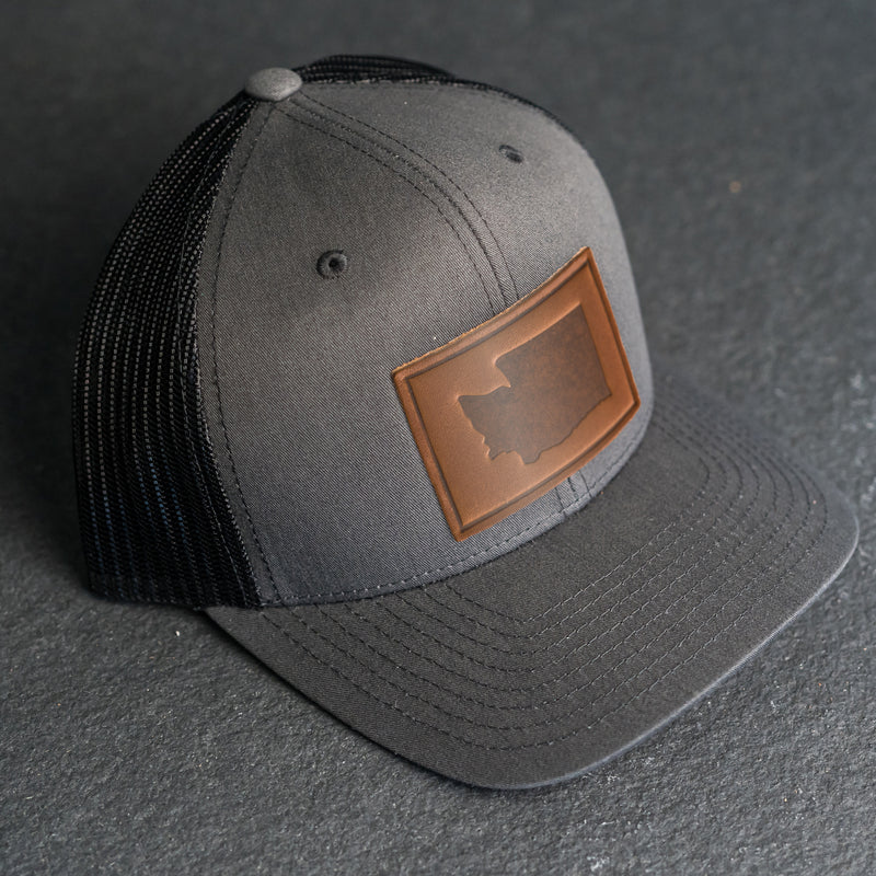 Leather Patch Trucker Style Hat - Washington Stamp