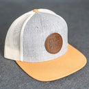 Leather Patch Flat Bill Trucker Hat - Ox & Pine Logo Stamp - Circle