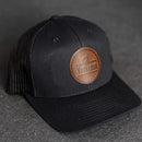 Your Logo on a Leather Patch Trucker Style Hat - Circle Patch
