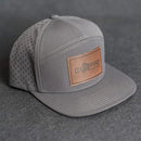 Leather Patch Flat Bill 7 Panel Perforated Performance Hat - Ox & Pine Logo Stamp