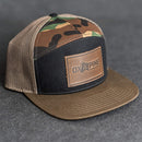 Leather Patch Flat Bill 7 Panel Trucker Hat - Ox & Pine Logo Stamp