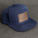 Your Logo on a Leather Patch Flat Bill 7 Panel Perforated Performance Hat